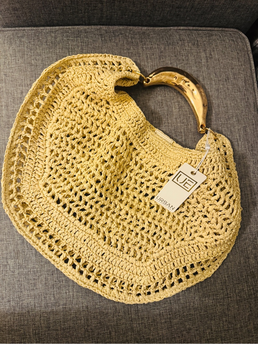 Urban Expressions Pale Yellow Crochet Tote with Gold Handle